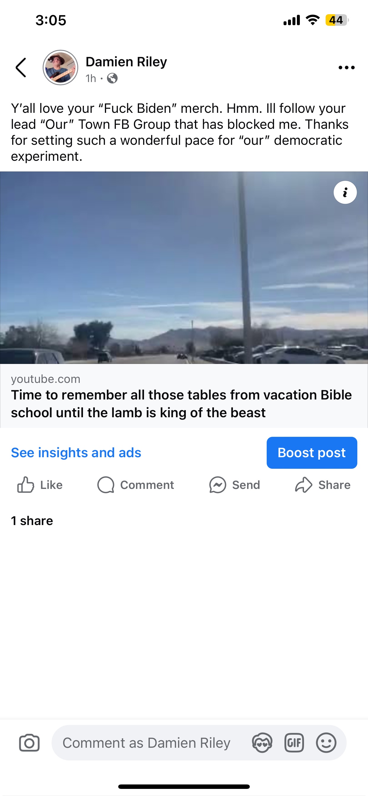 Our Town Appke Valley FB Group has banned me